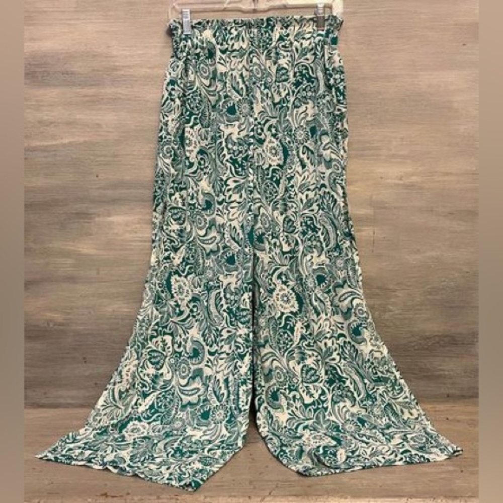 SHEIN Sheer Lounge Pool Beachwear‎ Pants Small Green White Floral Print Like New